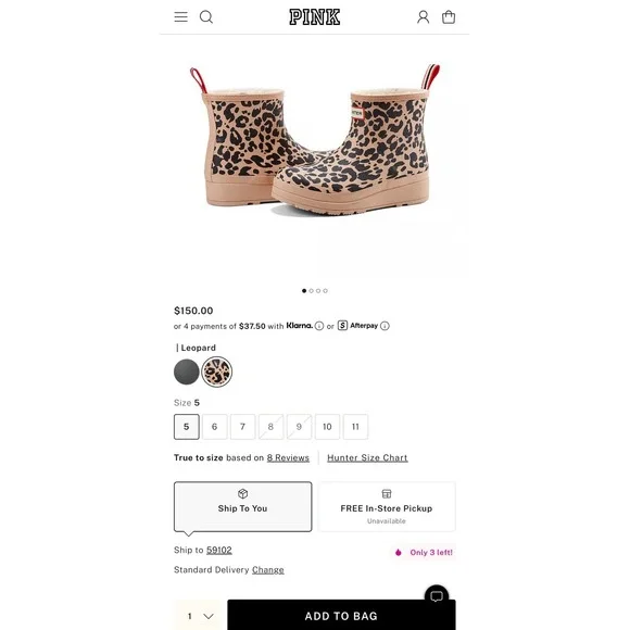 Hunter Original Play Short Leopard Print Faux Fur Lined Rain Boots Womens 11M - Picture 9 of 9